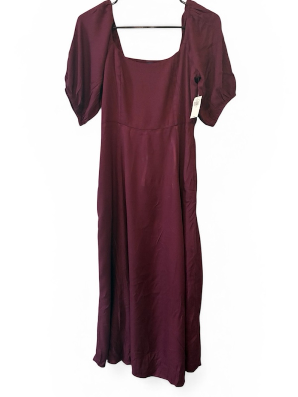 NWT Burgundy Puff Sleeve Midi Dress Square Neck Romantic Cottagecore